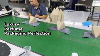 The handcrafted production process of the matte black pyramid perfume rigid box